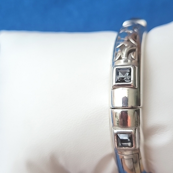 Brighton's silver, hinged bangle bracelet with crystals. - Picture 2 of 6